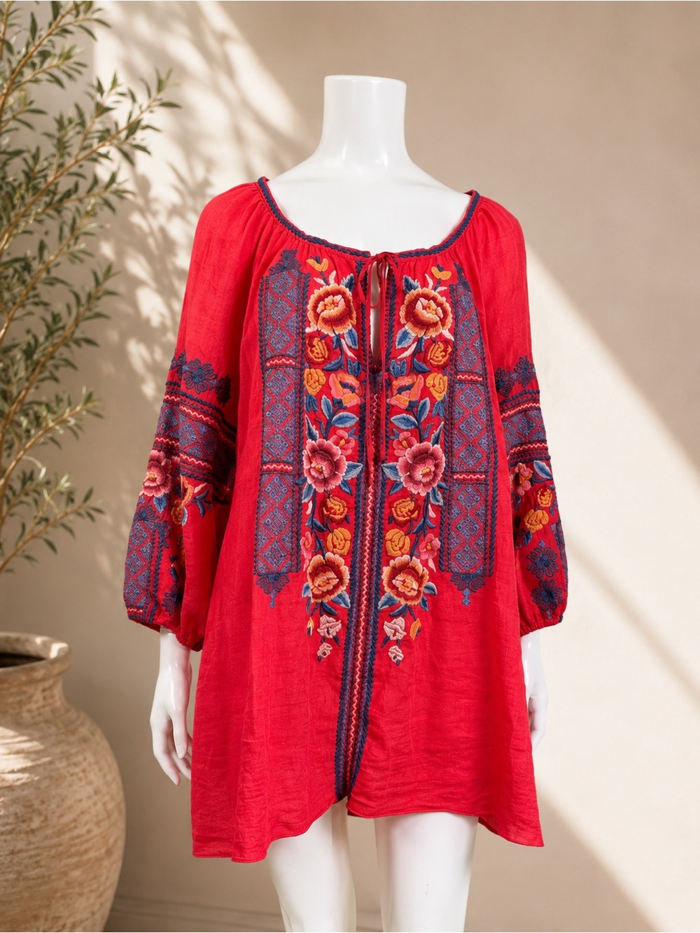 Johnny Was Workshop Juliene Candy Land Embroidered Ramie Tunic 2X